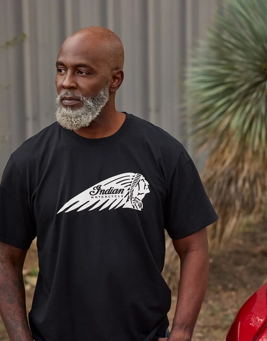 Indian Men's Essential Headdress Logo T-shirt, Black