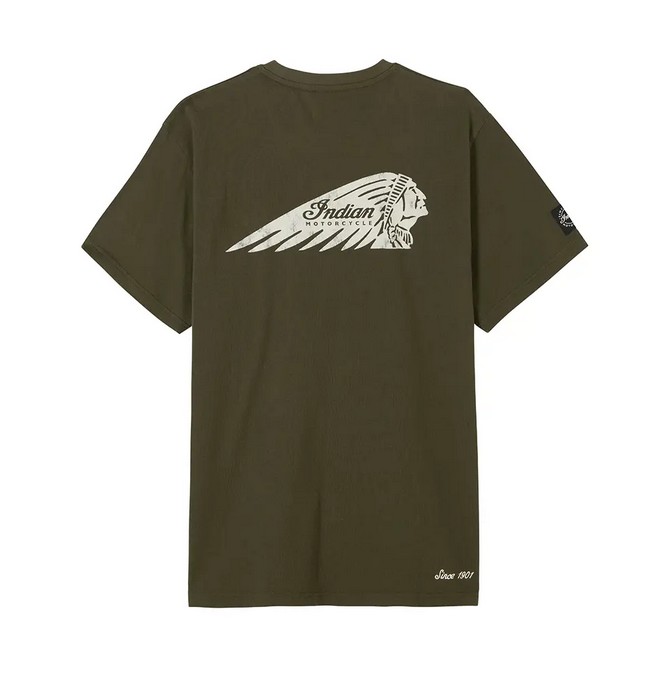 Indian Men's Headdress Pocket T-shirt, Green bak